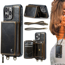 Load image into Gallery viewer, JEEHOOD C22 Series Zipper Wallet Leather Phone Case with Dual Lanyard, For iPhone 17 Pro Max, For iPhone 17 Pro, For iPhone Air, For iPhone 16 Pro Max, For iPhone 16 Pro, For iPhone 16 Plus, For iPhone 16, For iPhone 15 Pro Max