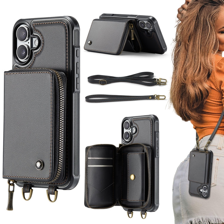 JEEHOOD C22 Series Zipper Wallet Leather Phone Case with Dual Lanyard, For iPhone 17 Pro Max, For iPhone 17 Pro, For iPhone Air, For iPhone 16 Pro Max, For iPhone 16 Pro, For iPhone 16 Plus, For iPhone 16, For iPhone 15 Pro Max