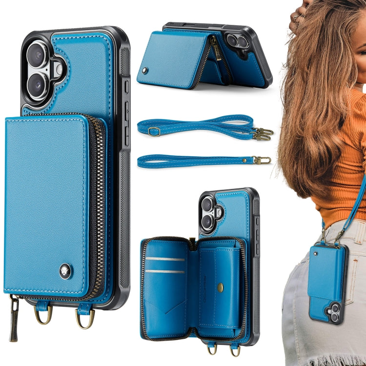 JEEHOOD C22 Series Zipper Wallet Leather Phone Case with Dual Lanyard, For iPhone 17 Pro Max, For iPhone 17 Pro, For iPhone Air, For iPhone 16 Pro Max, For iPhone 16 Pro, For iPhone 16 Plus, For iPhone 16, For iPhone 15 Pro Max