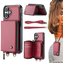 Load image into Gallery viewer, JEEHOOD C22 Series Zipper Wallet Leather Phone Case with Dual Lanyard, For iPhone 17 Pro Max, For iPhone 17 Pro, For iPhone Air, For iPhone 16 Pro Max, For iPhone 16 Pro, For iPhone 16 Plus, For iPhone 16, For iPhone 15 Pro Max