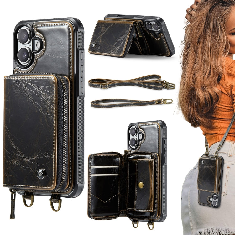 JEEHOOD C22 Series Zipper Wallet Leather Phone Case with Dual Lanyard, For iPhone 17 Pro Max, For iPhone 17 Pro, For iPhone Air, For iPhone 16 Pro Max, For iPhone 16 Pro, For iPhone 16 Plus, For iPhone 16, For iPhone 15 Pro Max