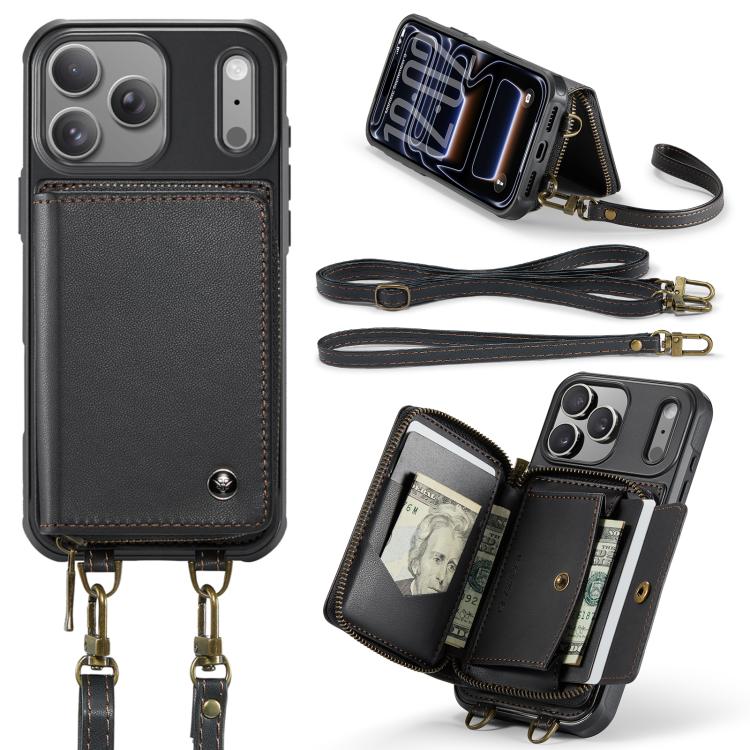 JEEHOOD C22 Series Zipper Wallet Leather Phone Case with Dual Lanyard, For iPhone 17 Pro Max, For iPhone 17 Pro, For iPhone Air, For iPhone 16 Pro Max, For iPhone 16 Pro, For iPhone 16 Plus, For iPhone 16, For iPhone 15 Pro Max