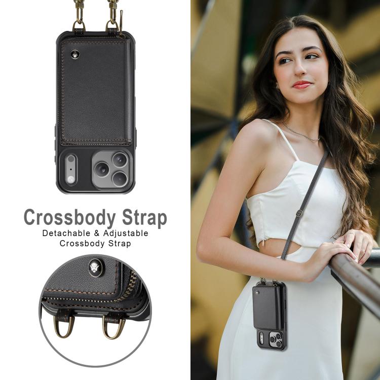 JEEHOOD C22 Series Zipper Wallet Leather Phone Case with Dual Lanyard, For iPhone 17 Pro Max, For iPhone 17 Pro, For iPhone Air, For iPhone 16 Pro Max, For iPhone 16 Pro, For iPhone 16 Plus, For iPhone 16, For iPhone 15 Pro Max