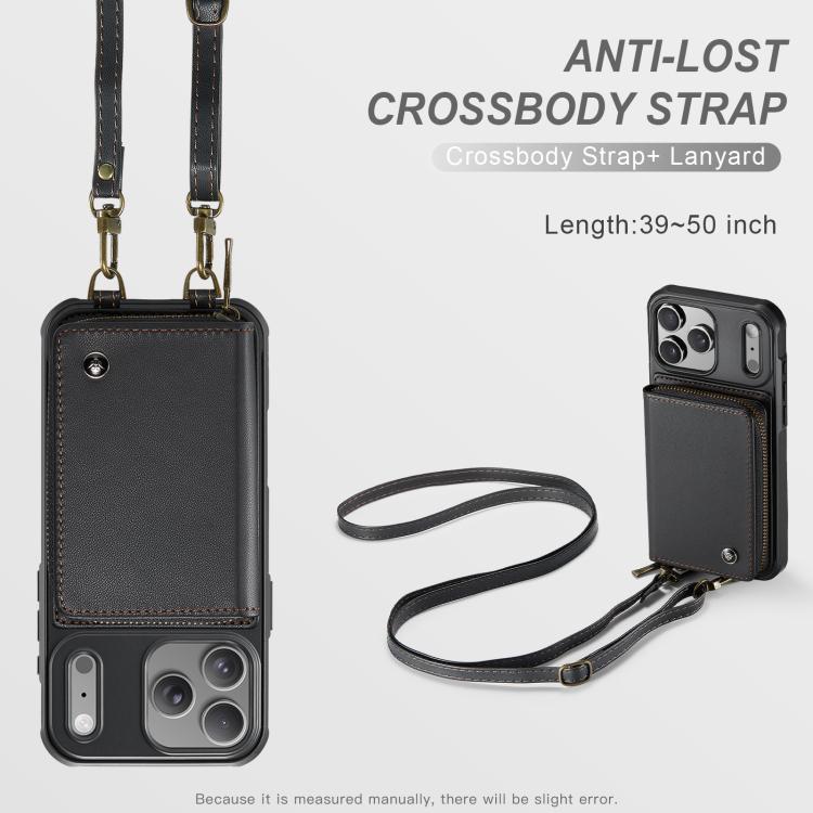 JEEHOOD C22 Series Zipper Wallet Leather Phone Case with Dual Lanyard, For iPhone 17 Pro Max, For iPhone 17 Pro, For iPhone Air, For iPhone 16 Pro Max, For iPhone 16 Pro, For iPhone 16 Plus, For iPhone 16, For iPhone 15 Pro Max