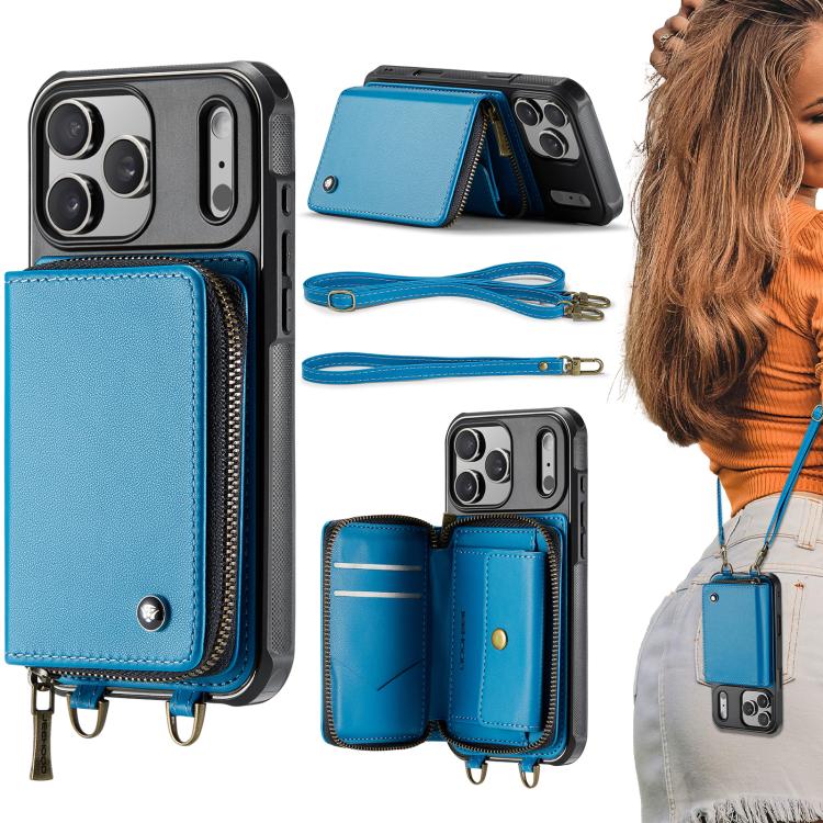 JEEHOOD C22 Series Zipper Wallet Leather Phone Case with Dual Lanyard, For iPhone 17 Pro Max, For iPhone 17 Pro, For iPhone Air, For iPhone 16 Pro Max, For iPhone 16 Pro, For iPhone 16 Plus, For iPhone 16, For iPhone 15 Pro Max