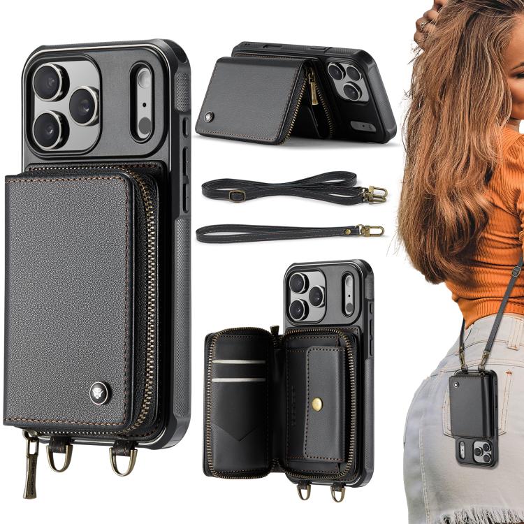 JEEHOOD C22 Series Zipper Wallet Leather Phone Case with Dual Lanyard, For iPhone 17 Pro Max, For iPhone 17 Pro, For iPhone Air, For iPhone 16 Pro Max, For iPhone 16 Pro, For iPhone 16 Plus, For iPhone 16, For iPhone 15 Pro Max