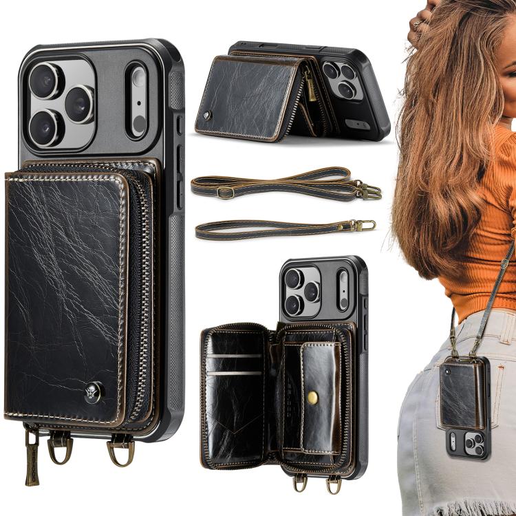 JEEHOOD C22 Series Zipper Wallet Leather Phone Case with Dual Lanyard, For iPhone 17 Pro Max, For iPhone 17 Pro, For iPhone Air, For iPhone 16 Pro Max, For iPhone 16 Pro, For iPhone 16 Plus, For iPhone 16, For iPhone 15 Pro Max