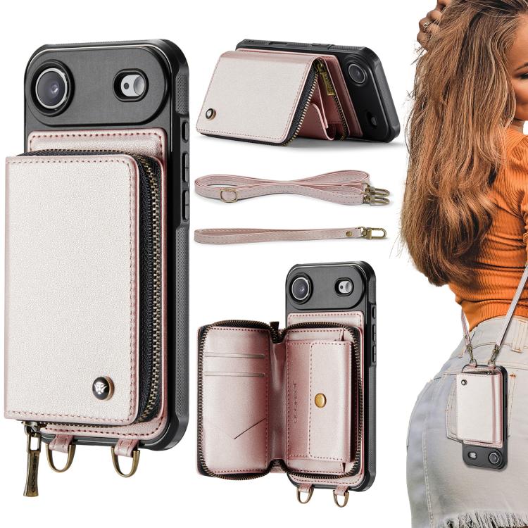 JEEHOOD C22 Series Zipper Wallet Leather Phone Case with Dual Lanyard, For iPhone 17 Pro Max, For iPhone 17 Pro, For iPhone Air, For iPhone 16 Pro Max, For iPhone 16 Pro, For iPhone 16 Plus, For iPhone 16, For iPhone 15 Pro Max