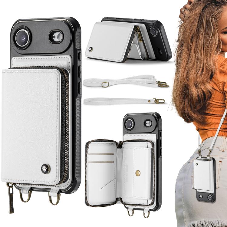 JEEHOOD C22 Series Zipper Wallet Leather Phone Case with Dual Lanyard, For iPhone 17 Pro Max, For iPhone 17 Pro, For iPhone Air, For iPhone 16 Pro Max, For iPhone 16 Pro, For iPhone 16 Plus, For iPhone 16, For iPhone 15 Pro Max