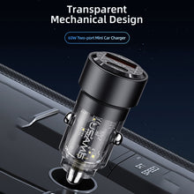 Load image into Gallery viewer, USAMS US-CC208 C39 60W USB + Type-C Dual Port Fast Charging Aluminum Alloy Transparent Car Charger, CC208 C39