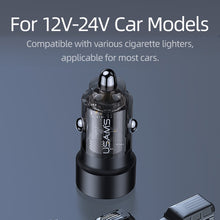 Load image into Gallery viewer, USAMS US-CC208 C39 60W USB + Type-C Dual Port Fast Charging Aluminum Alloy Transparent Car Charger, CC208 C39
