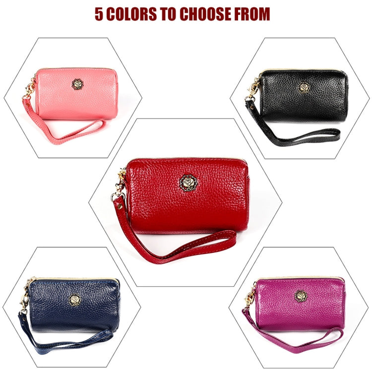 2033 Lady Portable Zipper Leather Wallet Purse Small Cosmetic Bag with Lanyard