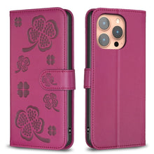 Load image into Gallery viewer, Four-leaf Embossed Leather Phone Case, For iPhone 15 Pro Max, For iPhone 15 Pro, For iPhone 15 Plus, For iPhone 15, For iPhone 14 Plus, For iPhone 14, For iPhone 14 Pro, For iPhone 14 Pro Max