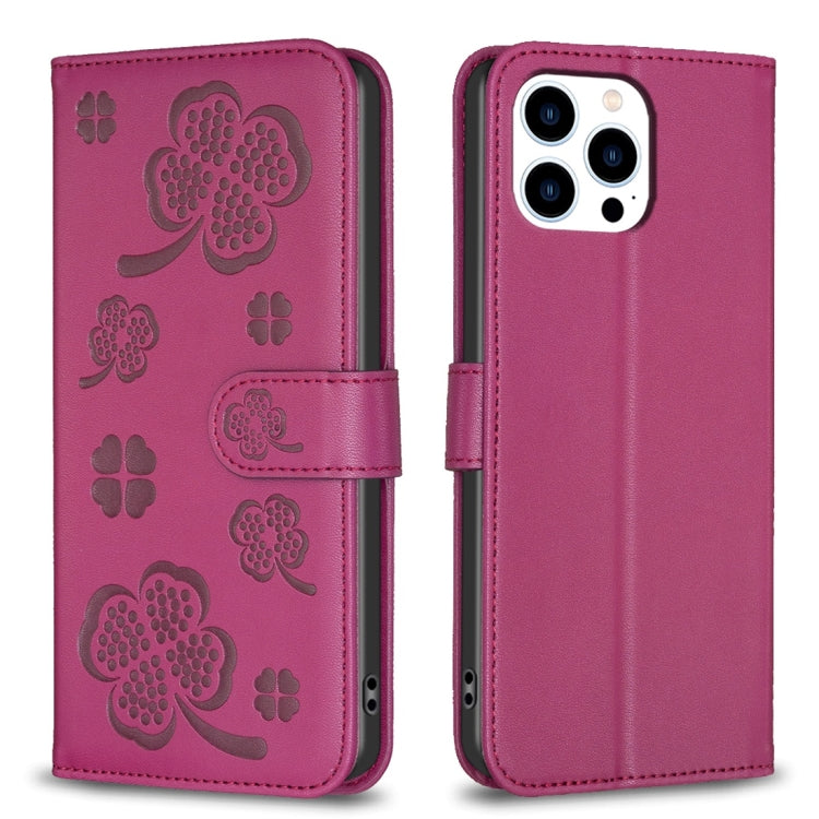 Four-leaf Embossed Leather Phone Case, For iPhone 7 / 8 / SE 2022, For iPhone 13 Pro Max, For iPhone 13 Pro, For iPhone 13, For iPhone 12 / 12 Pro, For iPhone 12 Pro Max, For iPhone 11 Pro Max, For iPhone 11