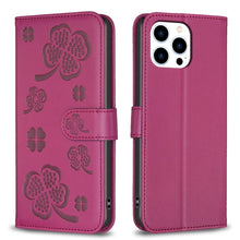 Load image into Gallery viewer, Four-leaf Embossed Leather Phone Case, For iPhone 7 / 8 / SE 2022, For iPhone 13 Pro Max, For iPhone 13 Pro, For iPhone 13, For iPhone 12 / 12 Pro, For iPhone 12 Pro Max, For iPhone 11 Pro Max, For iPhone 11