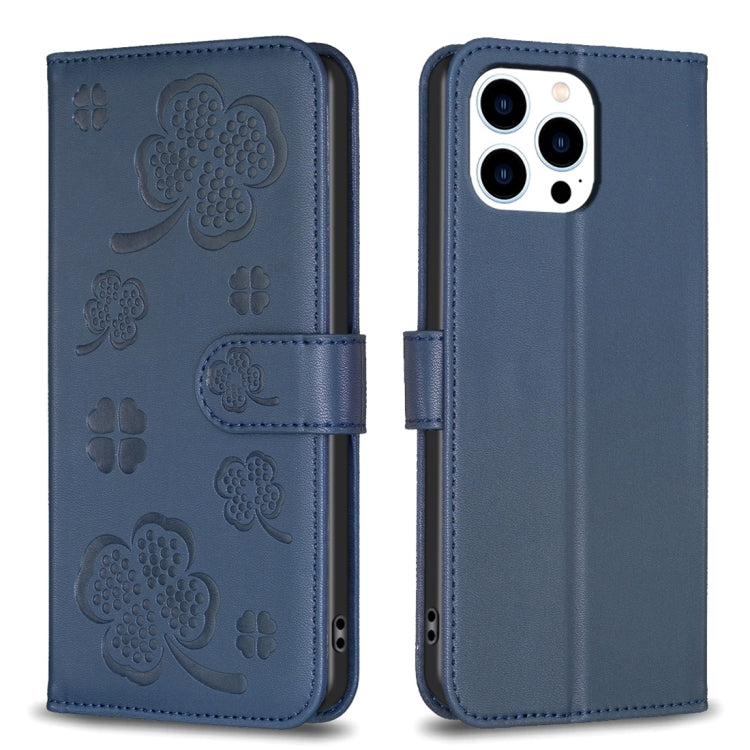 Four-leaf Embossed Leather Phone Case, For iPhone 7 / 8 / SE 2022, For iPhone 13 Pro Max, For iPhone 13 Pro, For iPhone 13, For iPhone 12 / 12 Pro, For iPhone 12 Pro Max, For iPhone 11 Pro Max, For iPhone 11