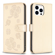 Load image into Gallery viewer, Four-leaf Embossed Leather Phone Case, For iPhone 7 / 8 / SE 2022, For iPhone 13 Pro Max, For iPhone 13 Pro, For iPhone 13, For iPhone 12 / 12 Pro, For iPhone 12 Pro Max, For iPhone 11 Pro Max, For iPhone 11