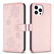 Load image into Gallery viewer, Four-leaf Embossed Leather Phone Case, For iPhone 7 / 8 / SE 2022, For iPhone 13 Pro Max, For iPhone 13 Pro, For iPhone 13, For iPhone 12 / 12 Pro, For iPhone 12 Pro Max, For iPhone 11 Pro Max, For iPhone 11