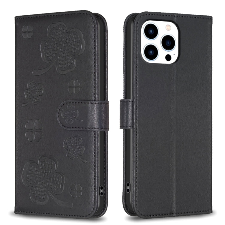 Four-leaf Embossed Leather Phone Case, For iPhone 7 / 8 / SE 2022, For iPhone 13 Pro Max, For iPhone 13 Pro, For iPhone 13, For iPhone 12 / 12 Pro, For iPhone 12 Pro Max, For iPhone 11 Pro Max, For iPhone 11