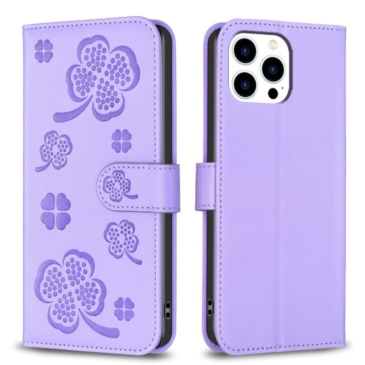 Four-leaf Embossed Leather Phone Case, For iPhone 7 / 8 / SE 2022, For iPhone 13 Pro Max, For iPhone 13 Pro, For iPhone 13, For iPhone 12 / 12 Pro, For iPhone 12 Pro Max, For iPhone 11 Pro Max, For iPhone 11