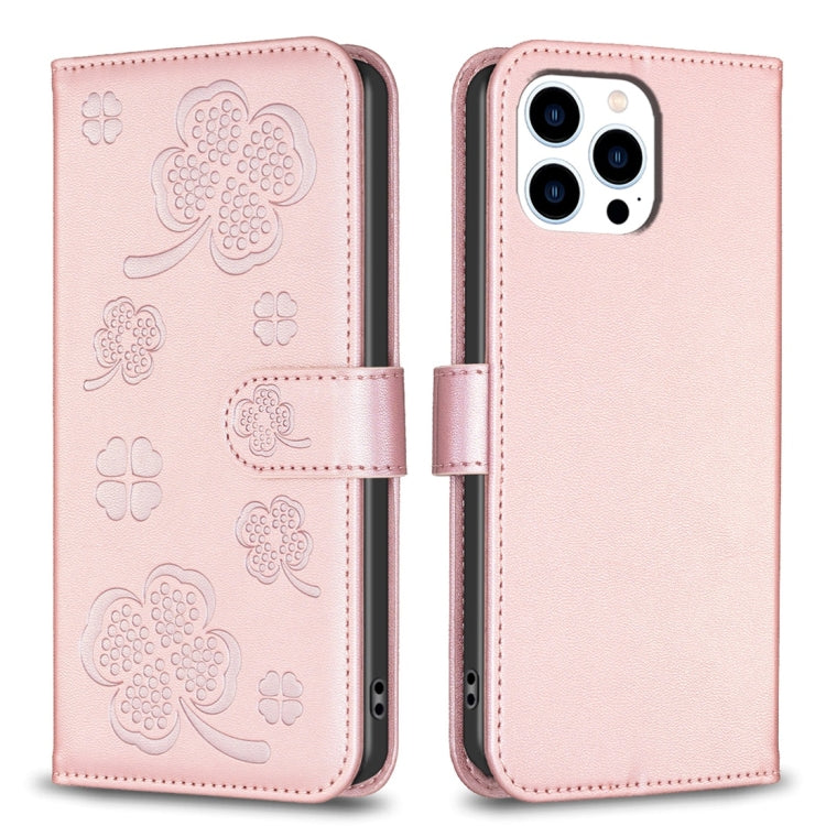Four-leaf Embossed Leather Phone Case, For iPhone 7 / 8 / SE 2022, For iPhone 13 Pro Max, For iPhone 13 Pro, For iPhone 13, For iPhone 12 / 12 Pro, For iPhone 12 Pro Max, For iPhone 11 Pro Max, For iPhone 11