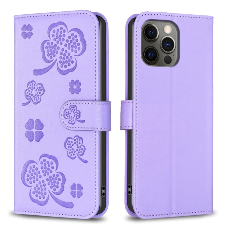 Four-leaf Embossed Leather Phone Case, For iPhone 7 / 8 / SE 2022, For iPhone 13 Pro Max, For iPhone 13 Pro, For iPhone 13, For iPhone 12 / 12 Pro, For iPhone 12 Pro Max, For iPhone 11 Pro Max, For iPhone 11