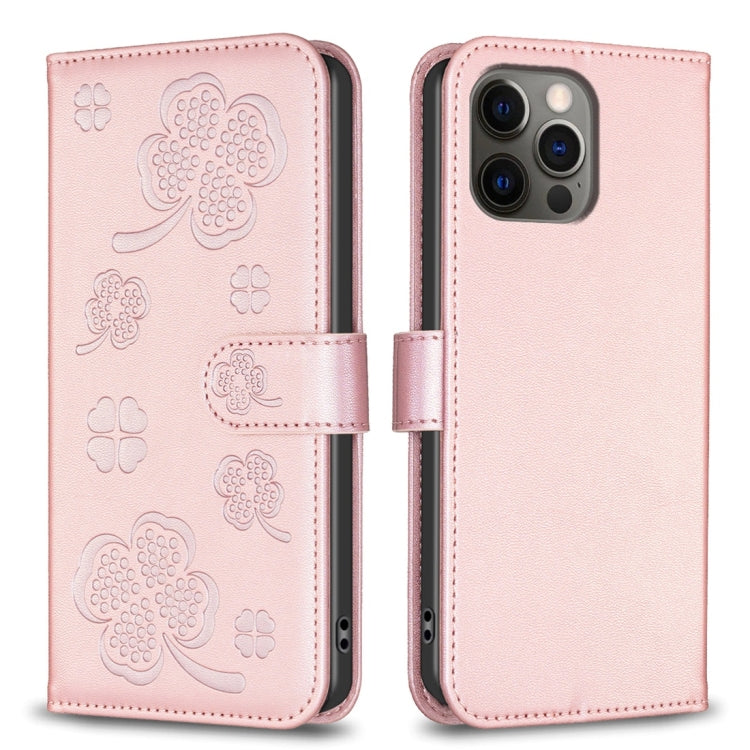 Four-leaf Embossed Leather Phone Case, For iPhone 7 / 8 / SE 2022, For iPhone 13 Pro Max, For iPhone 13 Pro, For iPhone 13, For iPhone 12 / 12 Pro, For iPhone 12 Pro Max, For iPhone 11 Pro Max, For iPhone 11