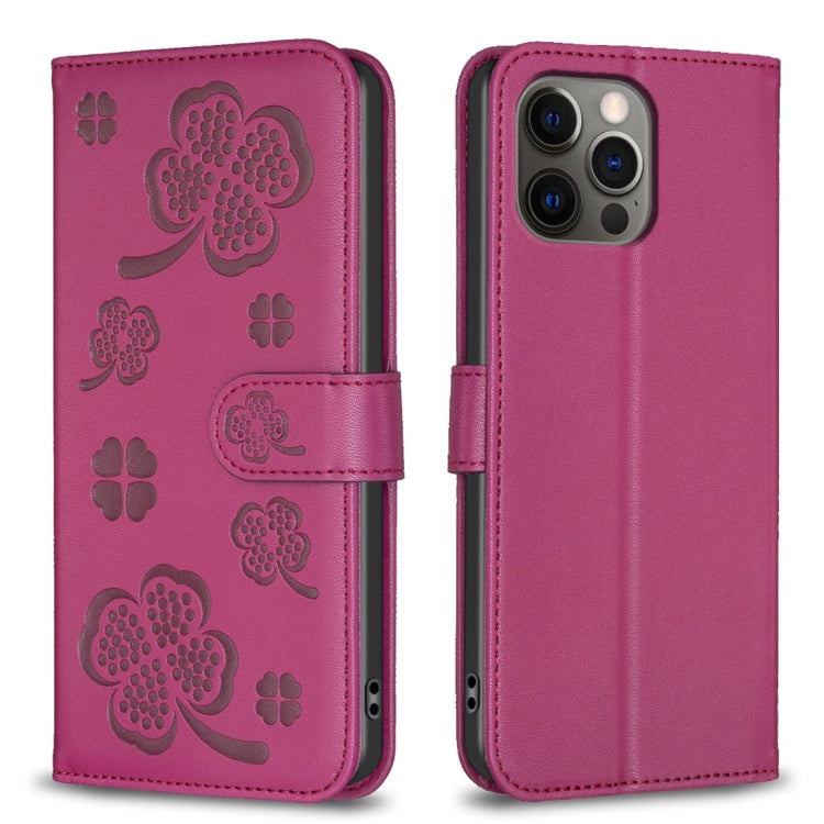 Four-leaf Embossed Leather Phone Case, For iPhone 7 / 8 / SE 2022, For iPhone 13 Pro Max, For iPhone 13 Pro, For iPhone 13, For iPhone 12 / 12 Pro, For iPhone 12 Pro Max, For iPhone 11 Pro Max, For iPhone 11