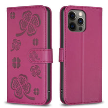 Load image into Gallery viewer, Four-leaf Embossed Leather Phone Case, For iPhone 7 / 8 / SE 2022, For iPhone 13 Pro Max, For iPhone 13 Pro, For iPhone 13, For iPhone 12 / 12 Pro, For iPhone 12 Pro Max, For iPhone 11 Pro Max, For iPhone 11