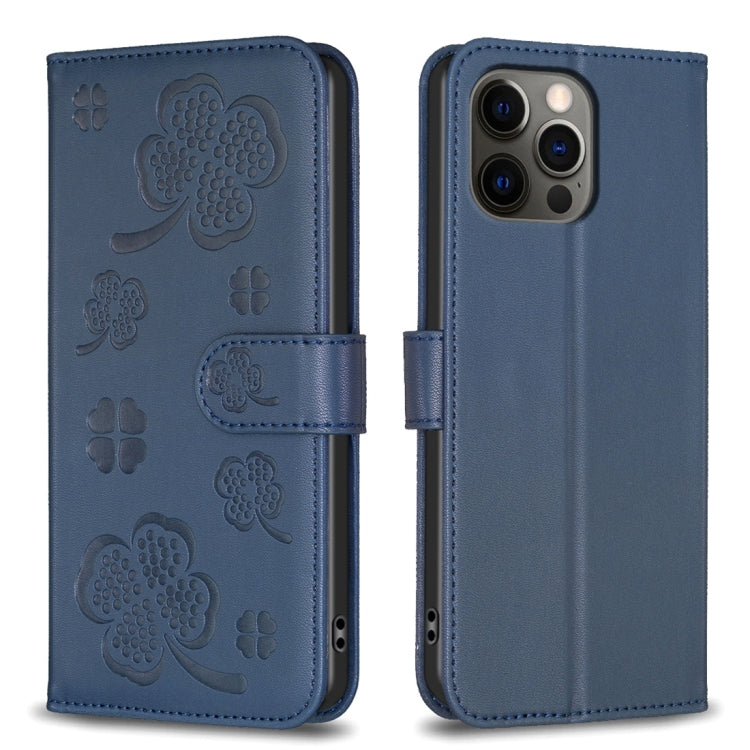 Four-leaf Embossed Leather Phone Case, For iPhone 7 / 8 / SE 2022, For iPhone 13 Pro Max, For iPhone 13 Pro, For iPhone 13, For iPhone 12 / 12 Pro, For iPhone 12 Pro Max, For iPhone 11 Pro Max, For iPhone 11