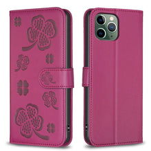 Load image into Gallery viewer, Four-leaf Embossed Leather Phone Case, For iPhone 7 / 8 / SE 2022, For iPhone 13 Pro Max, For iPhone 13 Pro, For iPhone 13, For iPhone 12 / 12 Pro, For iPhone 12 Pro Max, For iPhone 11 Pro Max, For iPhone 11