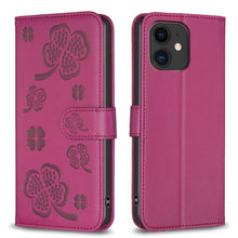 Load image into Gallery viewer, Four-leaf Embossed Leather Phone Case, For iPhone 7 / 8 / SE 2022, For iPhone 13 Pro Max, For iPhone 13 Pro, For iPhone 13, For iPhone 12 / 12 Pro, For iPhone 12 Pro Max, For iPhone 11 Pro Max, For iPhone 11