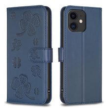 Load image into Gallery viewer, Four-leaf Embossed Leather Phone Case, For iPhone 7 / 8 / SE 2022, For iPhone 13 Pro Max, For iPhone 13 Pro, For iPhone 13, For iPhone 12 / 12 Pro, For iPhone 12 Pro Max, For iPhone 11 Pro Max, For iPhone 11