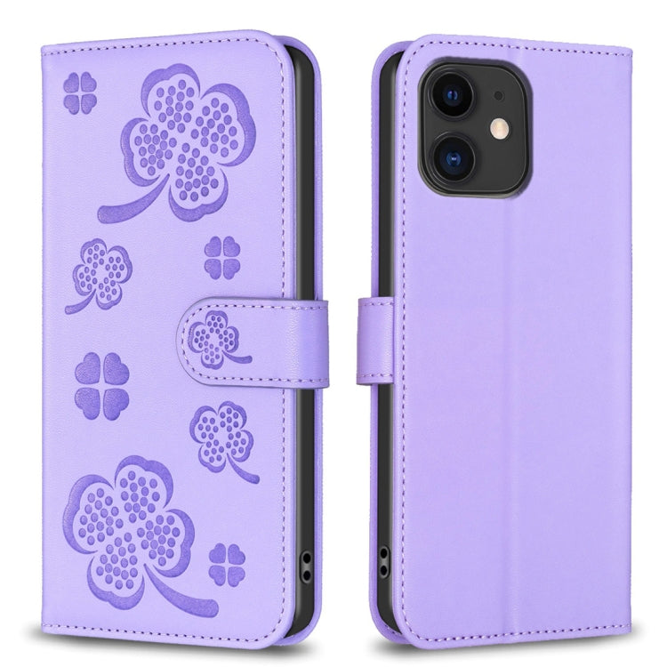 Four-leaf Embossed Leather Phone Case, For iPhone 7 / 8 / SE 2022, For iPhone 13 Pro Max, For iPhone 13 Pro, For iPhone 13, For iPhone 12 / 12 Pro, For iPhone 12 Pro Max, For iPhone 11 Pro Max, For iPhone 11