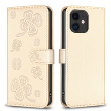 Load image into Gallery viewer, Four-leaf Embossed Leather Phone Case, For iPhone 7 / 8 / SE 2022, For iPhone 13 Pro Max, For iPhone 13 Pro, For iPhone 13, For iPhone 12 / 12 Pro, For iPhone 12 Pro Max, For iPhone 11 Pro Max, For iPhone 11
