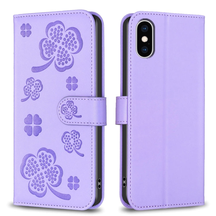 Four-leaf Embossed Leather Phone Case, For iPhone 11 Pro, For iPhone X / XS, For iPhone XR, For iPhone XS Max, For iPhone 7 Plus / 8 Plus