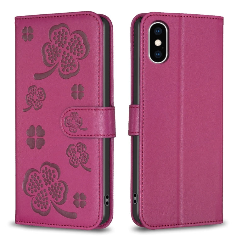 Four-leaf Embossed Leather Phone Case, For iPhone 11 Pro, For iPhone X / XS, For iPhone XR, For iPhone XS Max, For iPhone 7 Plus / 8 Plus