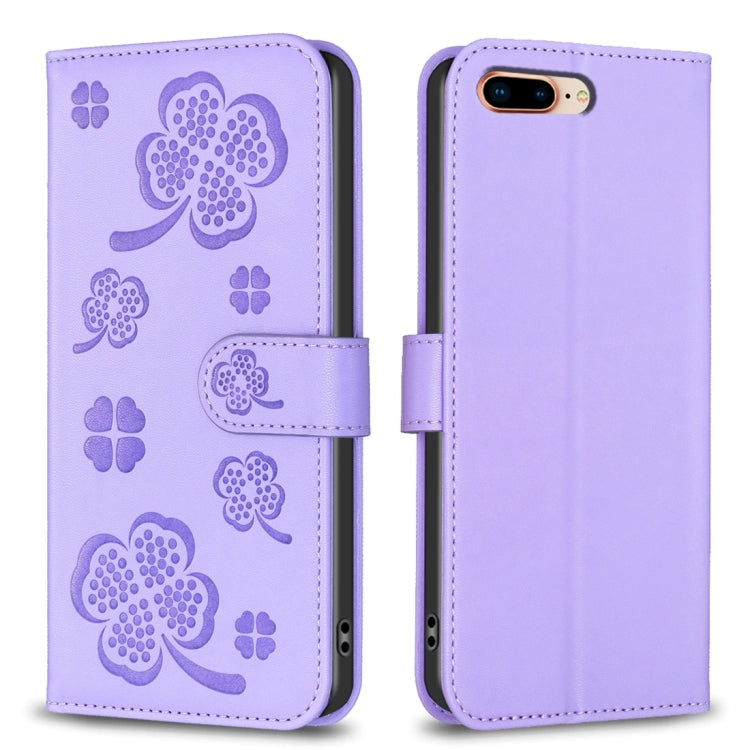 Four-leaf Embossed Leather Phone Case, For iPhone 11 Pro, For iPhone X / XS, For iPhone XR, For iPhone XS Max, For iPhone 7 Plus / 8 Plus