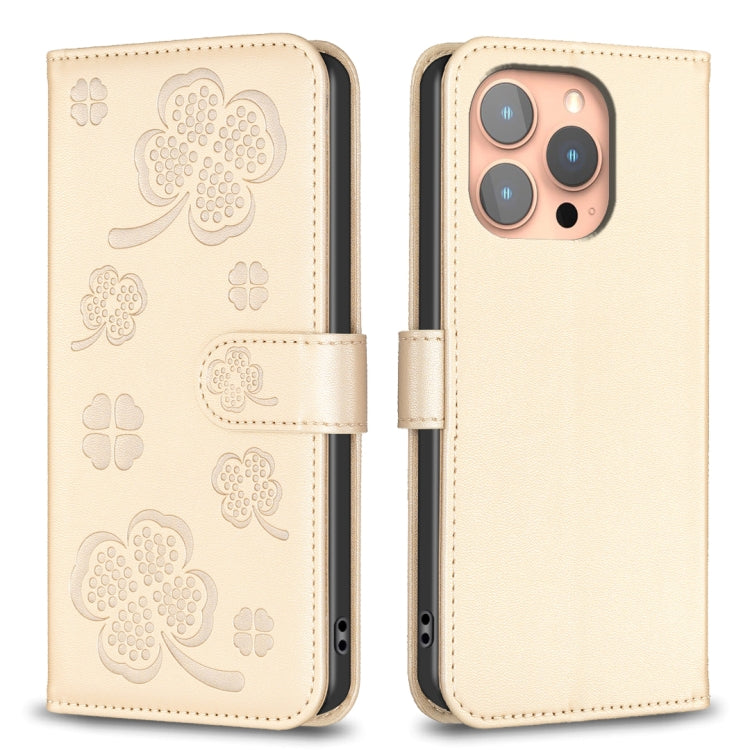 Four-leaf Embossed Leather Phone Case, For iPhone 17 Pro Max, For iPhone 17 Pro, For iPhone 17, For iPhone Air, For iPhone 16 Pro Max, For iPhone 16 Pro, For iPhone 16 Plus, For iPhone 16