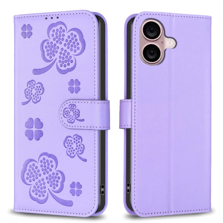 Four-leaf Embossed Leather Phone Case, For iPhone 17 Pro Max, For iPhone 17 Pro, For iPhone 17, For iPhone Air, For iPhone 16 Pro Max, For iPhone 16 Pro, For iPhone 16 Plus, For iPhone 16