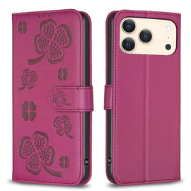 Four-leaf Embossed Leather Phone Case, For iPhone 18 Pro/17 Pro, For iPhone 18 Pro Max/17 Pro Max, For iPhone 17, For iPhone 17 Air, For iPhone 16 Pro Max, For iPhone 16 Pro, For iPhone 16 Plus, For iPhone 16