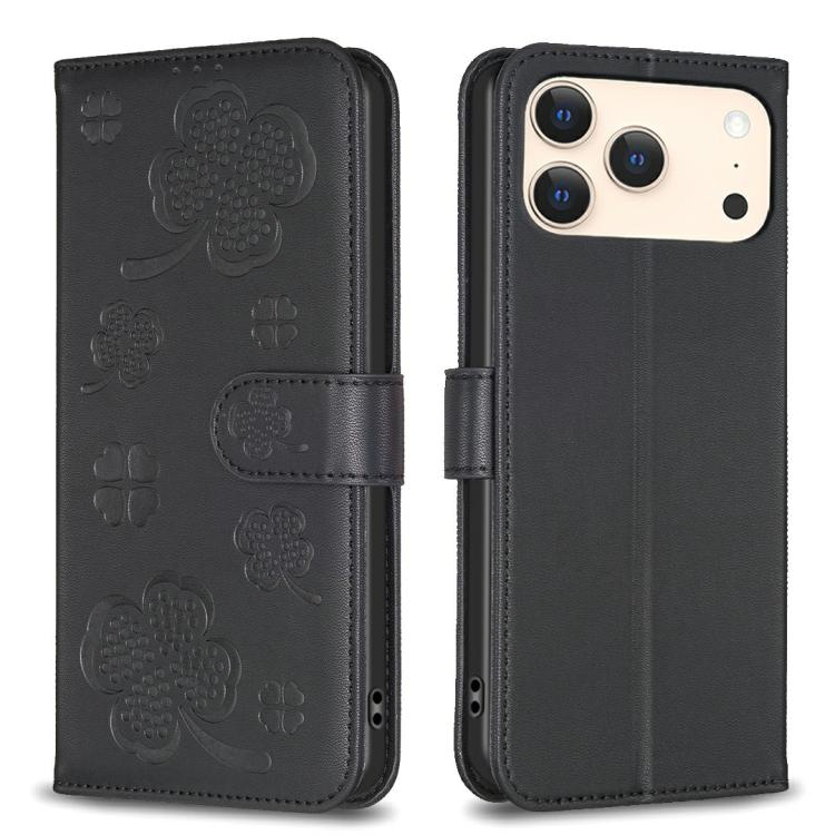 Four-leaf Embossed Leather Phone Case, For iPhone 17 Pro Max, For iPhone 17 Pro, For iPhone 17, For iPhone Air, For iPhone 16 Pro Max, For iPhone 16 Pro, For iPhone 16 Plus, For iPhone 16