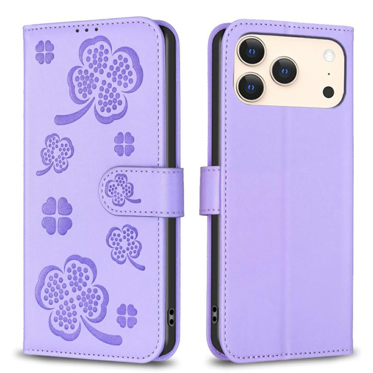 Four-leaf Embossed Leather Phone Case, For iPhone 17 Pro Max, For iPhone 17 Pro, For iPhone 17, For iPhone Air, For iPhone 16 Pro Max, For iPhone 16 Pro, For iPhone 16 Plus, For iPhone 16
