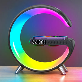 N69-1 Smart Bluetooth Speaker with Wireless Charger & Alarm Clock & Ambient Light, Support APP, Without APP