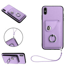 Load image into Gallery viewer, Organ Card Bag Ring Holder PU Phone Case with Lanyard, For iPhone XS / X, For iPhone XR, For iPhone XS Max, For iPhone 8 Plus / 7 Plus