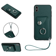 Load image into Gallery viewer, Organ Card Bag Ring Holder PU Phone Case with Lanyard, For iPhone XS / X, For iPhone XR, For iPhone XS Max, For iPhone 8 Plus / 7 Plus