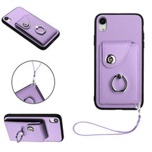 Load image into Gallery viewer, Organ Card Bag Ring Holder PU Phone Case with Lanyard, For iPhone XS / X, For iPhone XR, For iPhone XS Max, For iPhone 8 Plus / 7 Plus