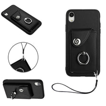 Load image into Gallery viewer, Organ Card Bag Ring Holder PU Phone Case with Lanyard, For iPhone XS / X, For iPhone XR, For iPhone XS Max, For iPhone 8 Plus / 7 Plus