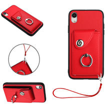 Load image into Gallery viewer, Organ Card Bag Ring Holder PU Phone Case with Lanyard, For iPhone XS / X, For iPhone XR, For iPhone XS Max, For iPhone 8 Plus / 7 Plus