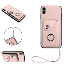 Load image into Gallery viewer, Organ Card Bag Ring Holder PU Phone Case with Lanyard, For iPhone XS / X, For iPhone XR, For iPhone XS Max, For iPhone 8 Plus / 7 Plus